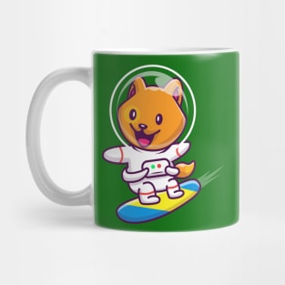 Cute Cat Astronaut Surfing In Space Cartoon Mug